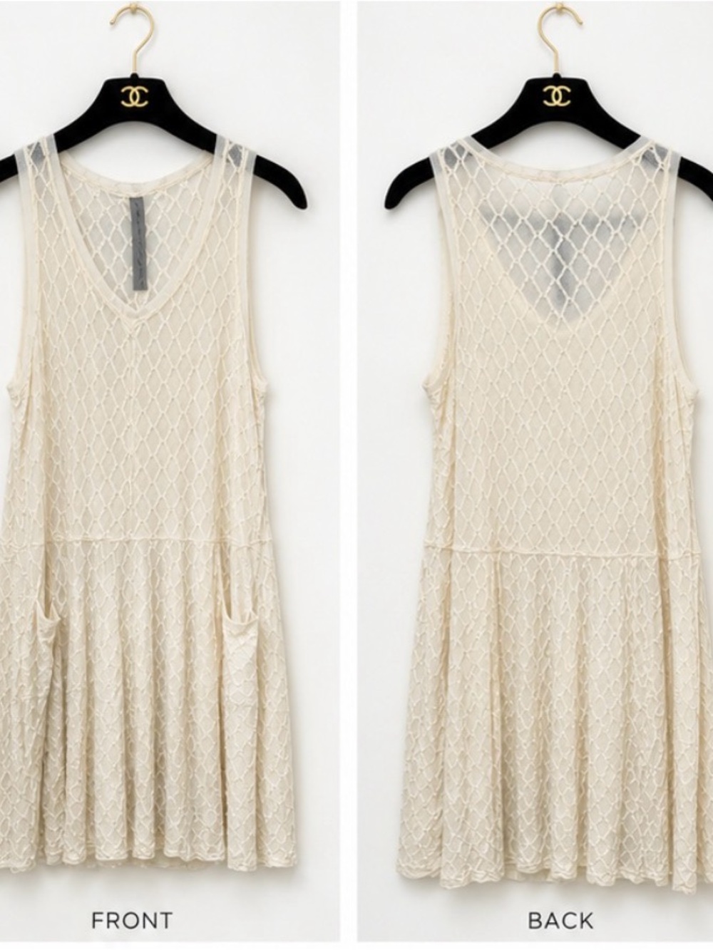 Raquel Allegra Ivory Mesh Knit Tank Dress